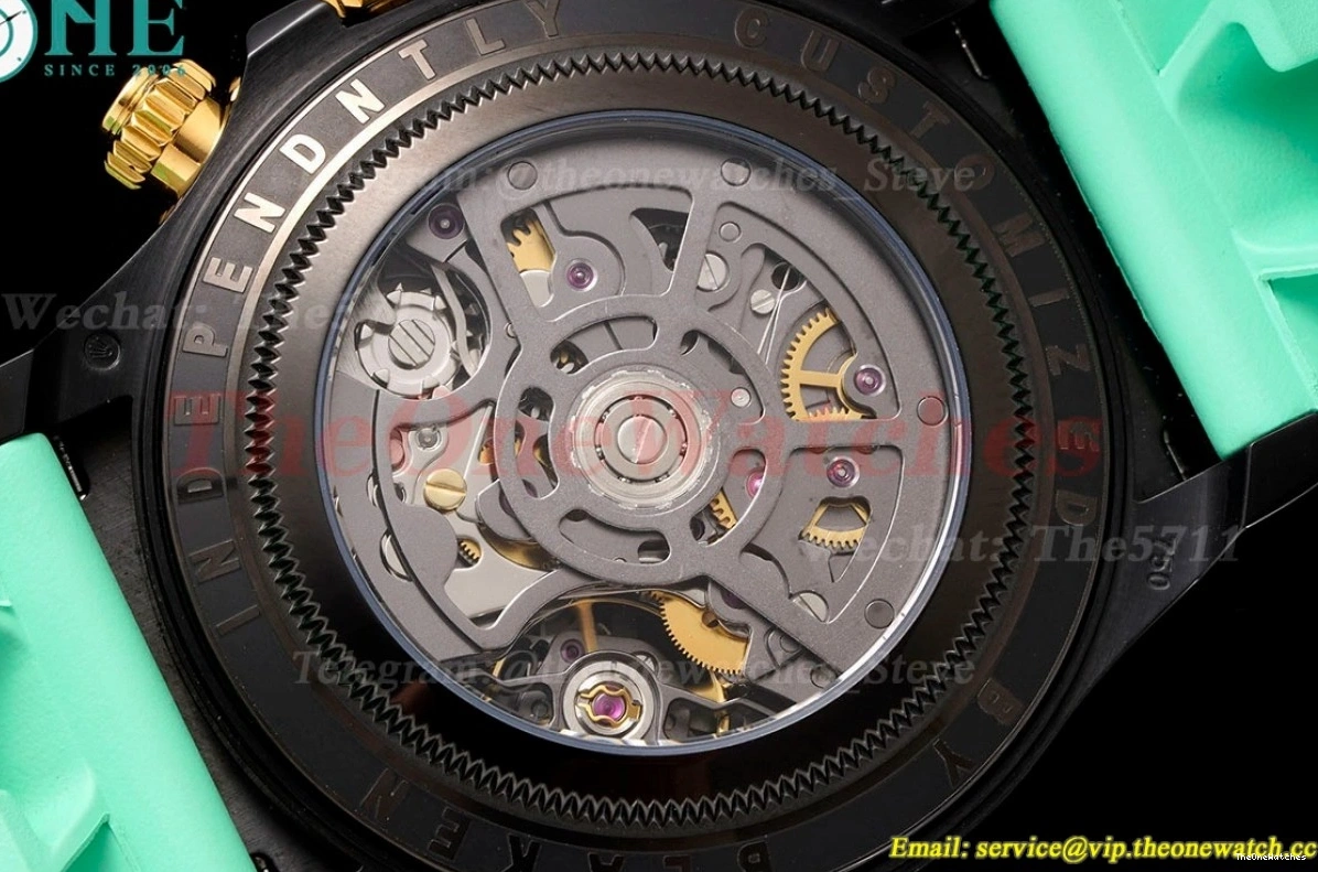 N6F Skeleton DLC Rubber 40mm Green RU DD4130 Dial Blaken On Daytona 0328